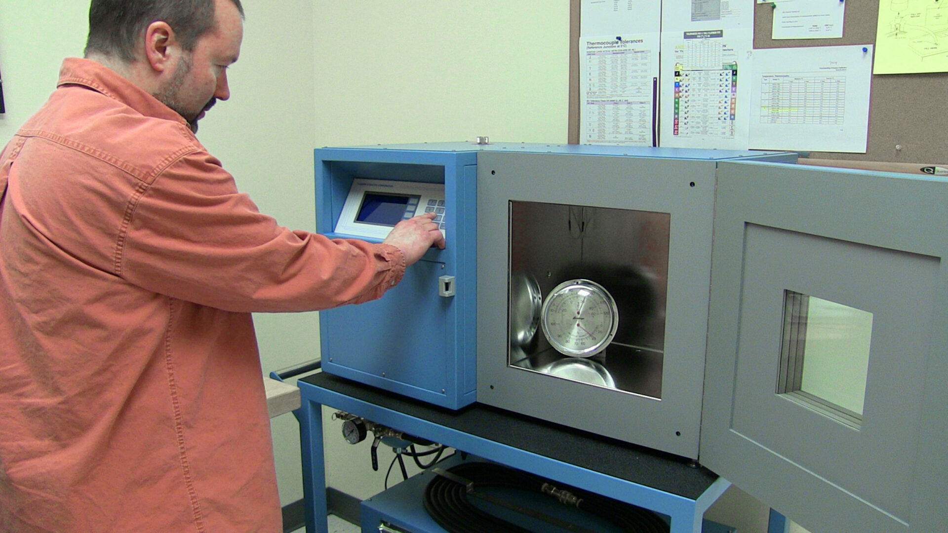 LTI Lab Tech checking the humidity calibration